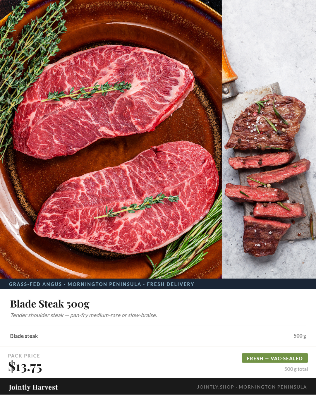 Beef - Blade Steak 500g - PRE ORDER - JULY DEL.