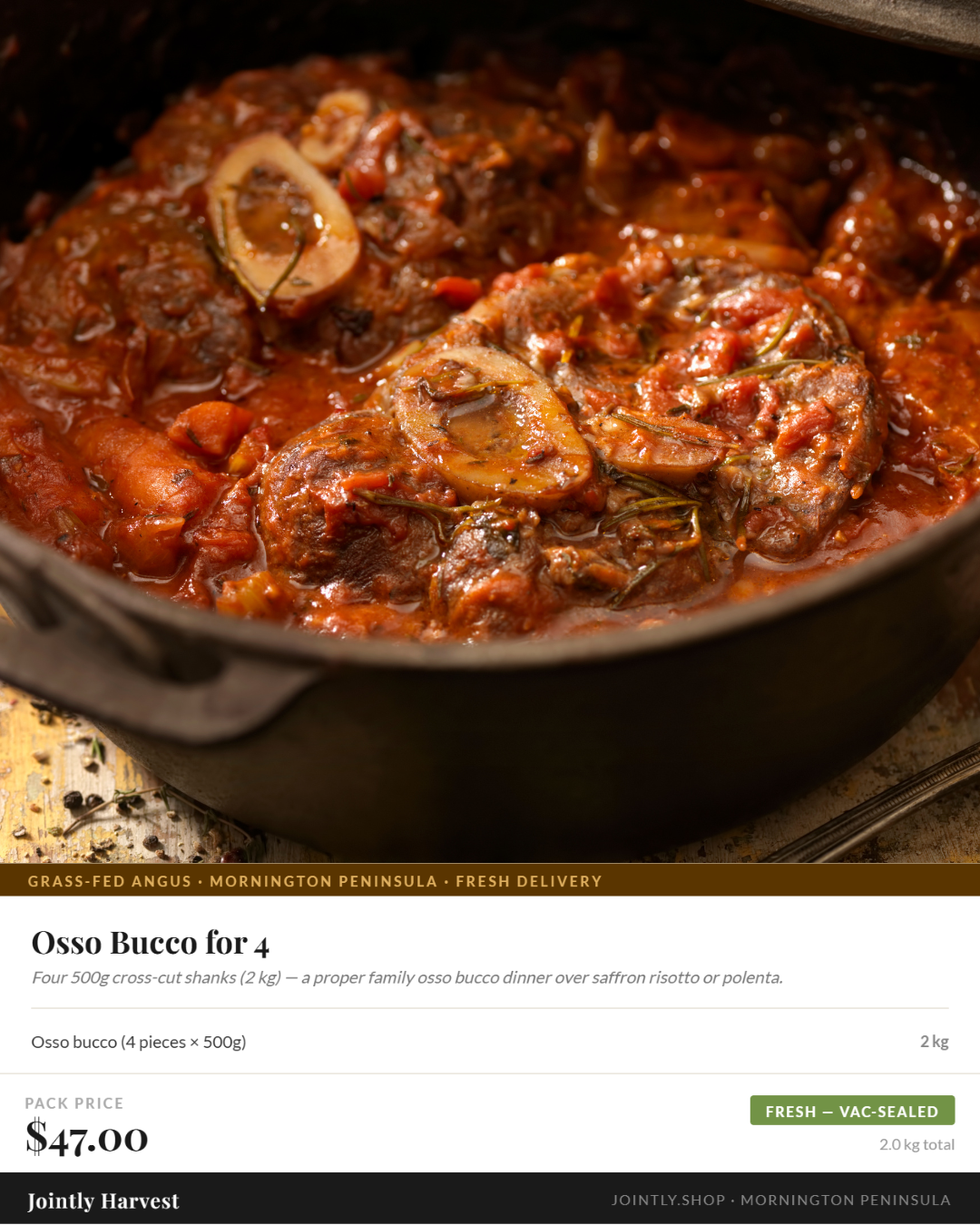 Beef - Osso Bucco for 4 - PRE ORDER - JULY DEL.
