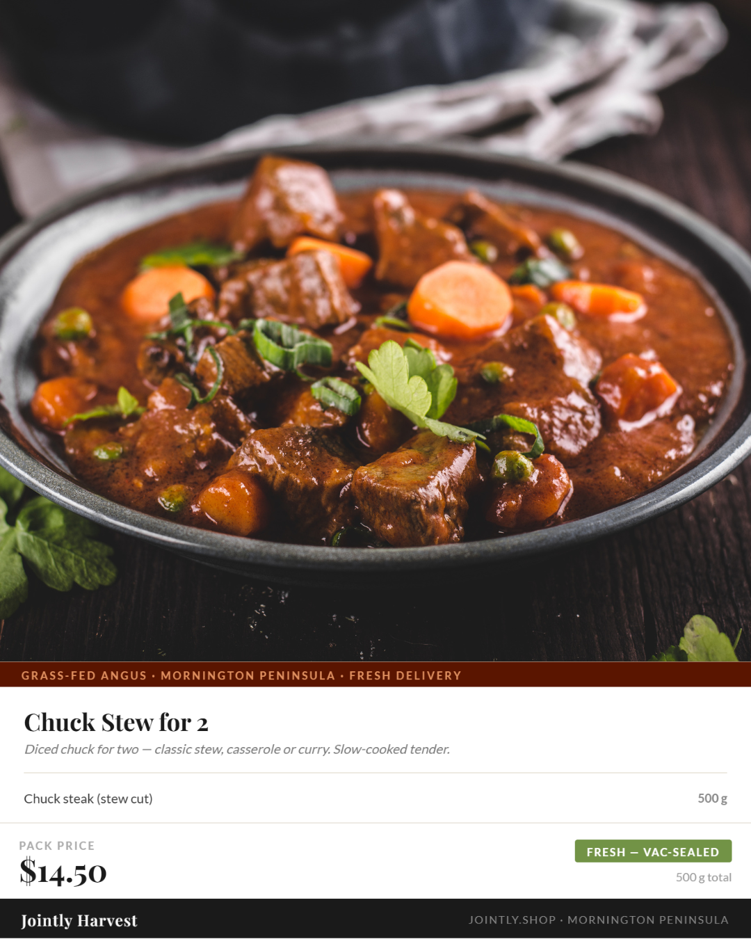 Beef - Chuck Stew for 2 - PRE ORDER - JULY DEL.