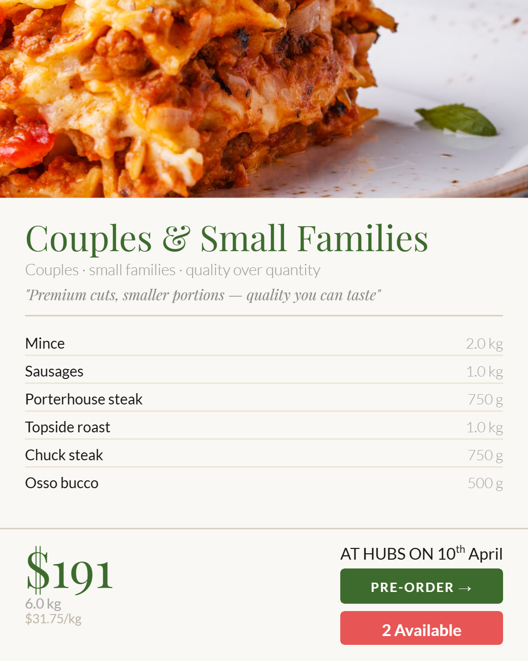 Beef - Couples & Small Family - Pre order for 17-24th April del. SOLD OUT