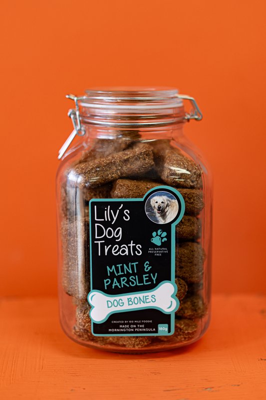 Lily's Dog Treats - Mint & Parsley Bones (jar of 40)