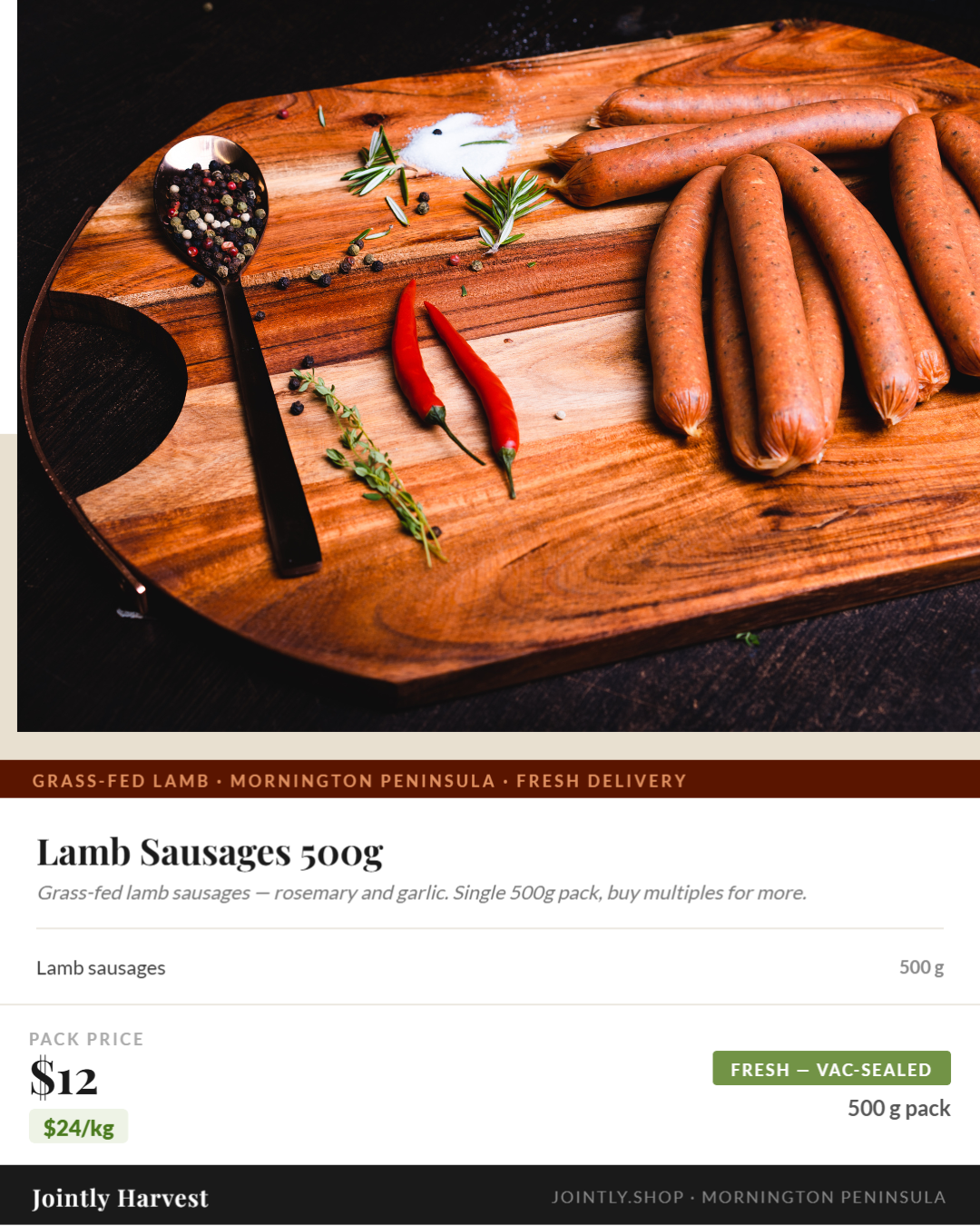 Lamb - Sausages - 500g Lamb - Sausages - 500g