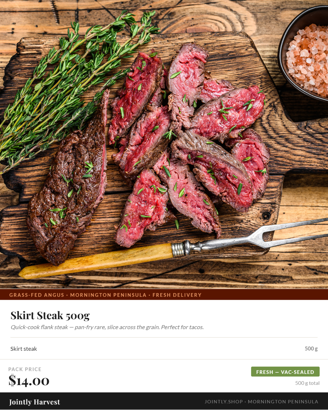 Skirt/Sizzle steak - 300g - Grass fed and finished