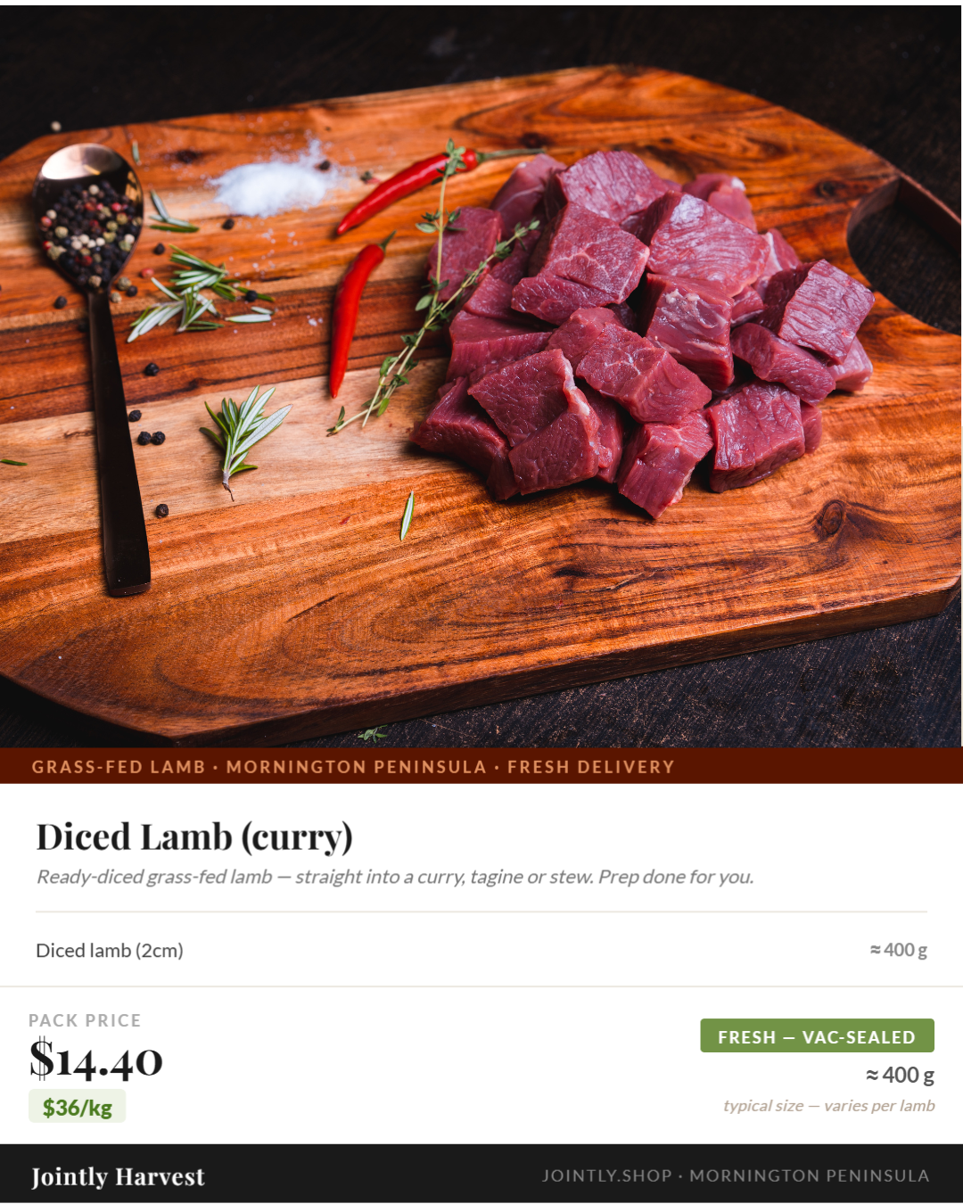 Lamb - Diced (curry) - approx. 400g