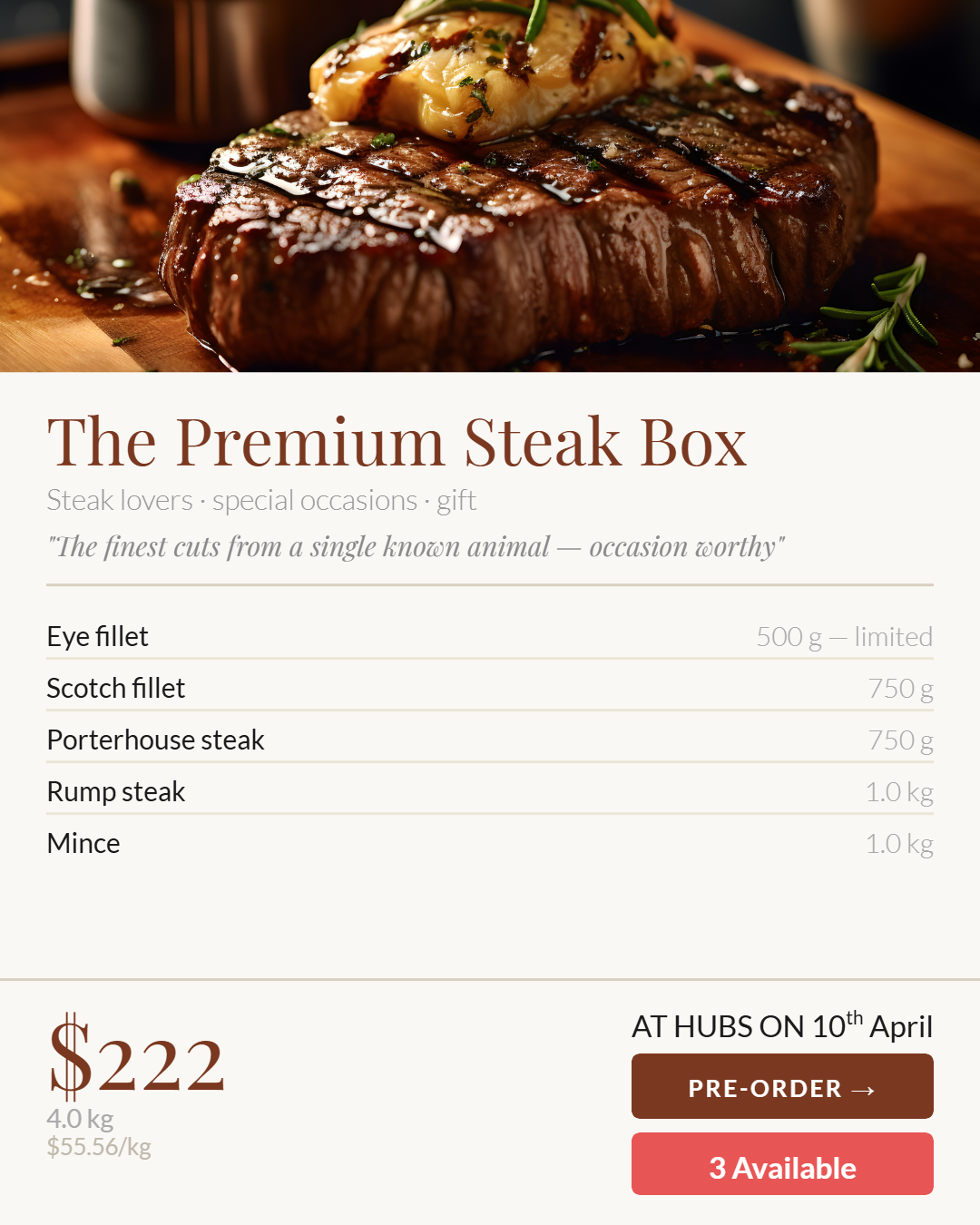 Beef - The Premium Steak Box - Pre order for 17-24th April del. SOLD OUT