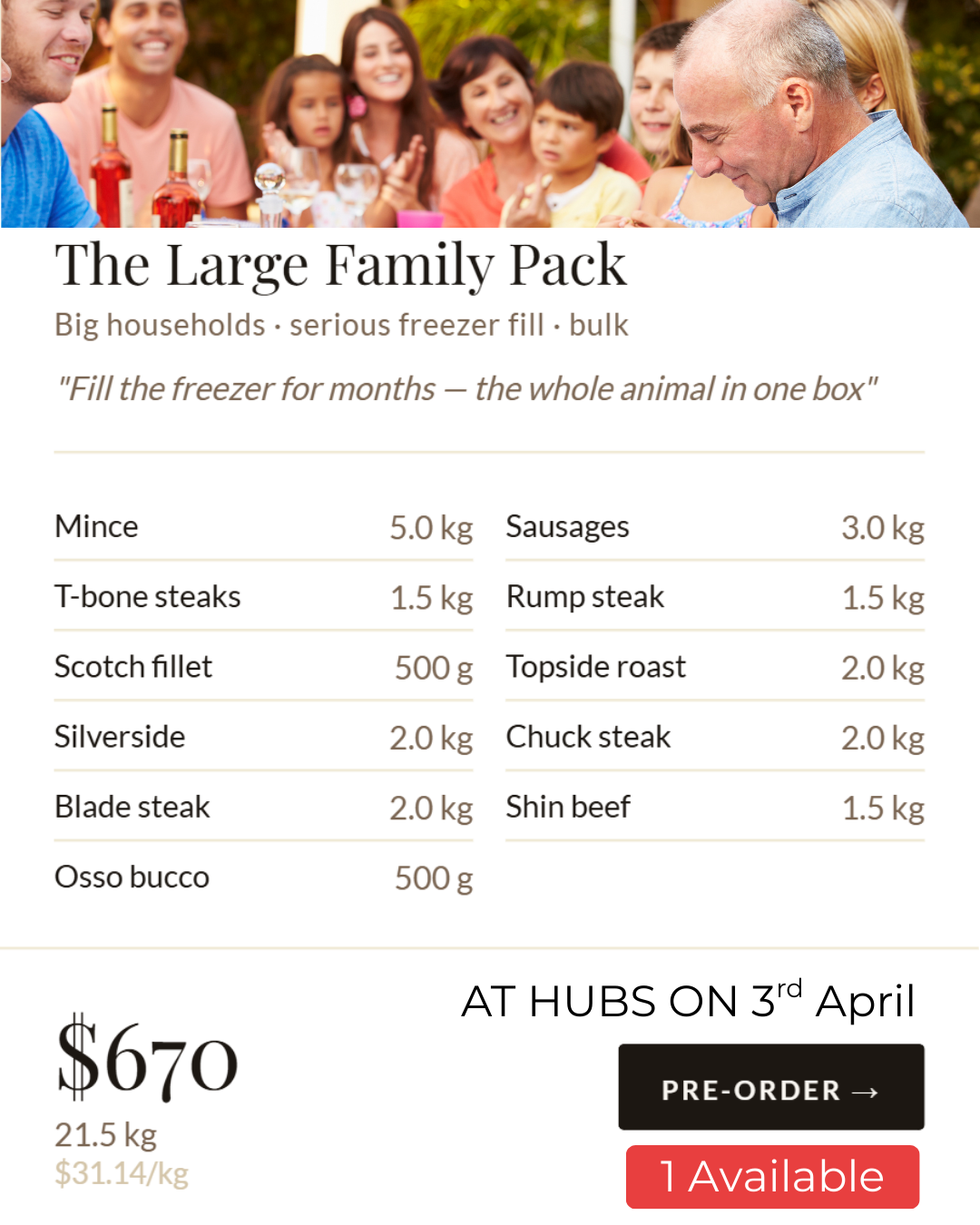 Beef - The Large Family Pack - Pre order for 17-24th April del. SOLD OUT