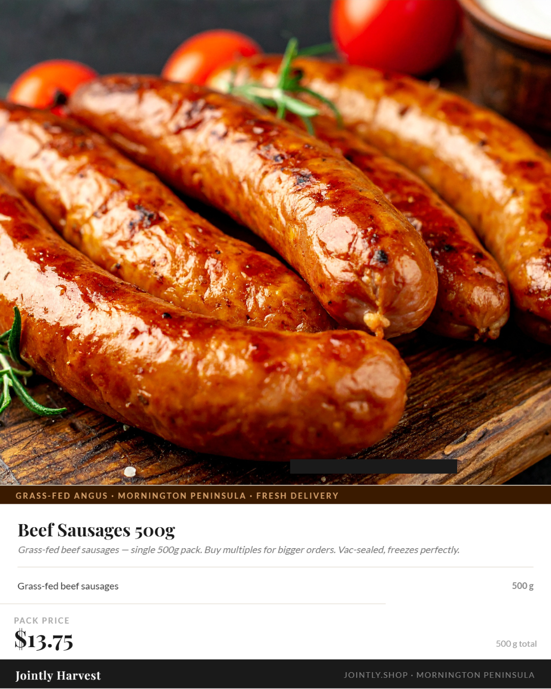 Sausages - 500g - Grass fed and finished - PRE ORDER - JULY DEL.